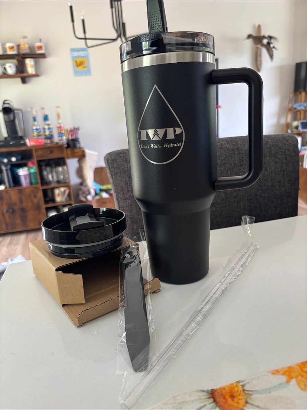 Black Insulated Tumbler Mug with Handle and Straw 40oz